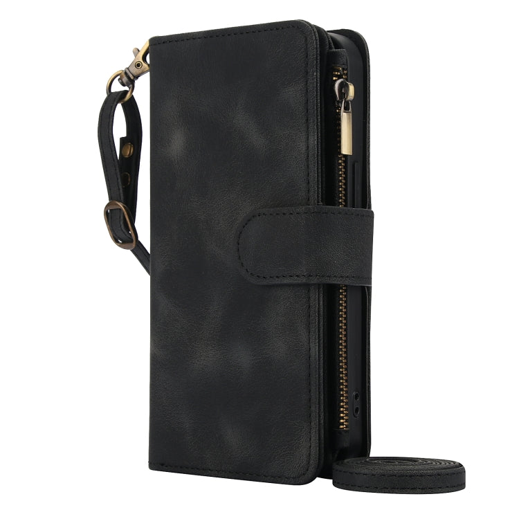 For iPhone 15 Dream 9-Card Zipper Wallet RFID Leather Phone Case with Lanyard(Black) - iPhone 15 Cases by buy2fix | Online Shopping UK | buy2fix
