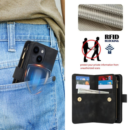For iPhone 15 Dream 9-Card Zipper Wallet RFID Leather Phone Case with Lanyard(Black) - iPhone 15 Cases by buy2fix | Online Shopping UK | buy2fix