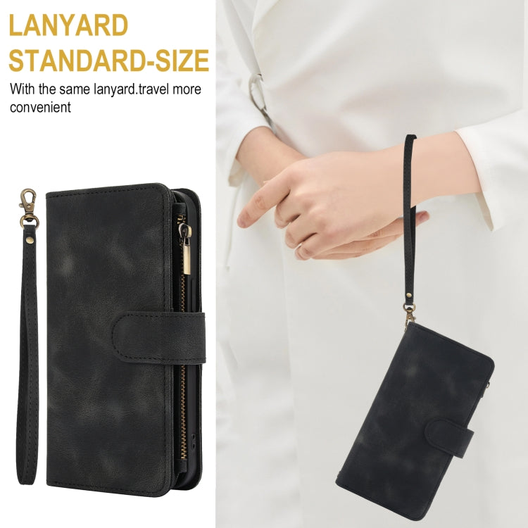 For iPhone 15 Dream 9-Card Zipper Wallet RFID Leather Phone Case with Lanyard(Black) - iPhone 15 Cases by buy2fix | Online Shopping UK | buy2fix