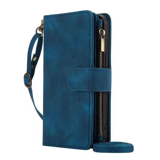 For iPhone 15 Pro Dream 9-Card Zipper Wallet RFID Leather Phone Case with Lanyard(Blue) - iPhone 15 Pro Cases by buy2fix | Online Shopping UK | buy2fix