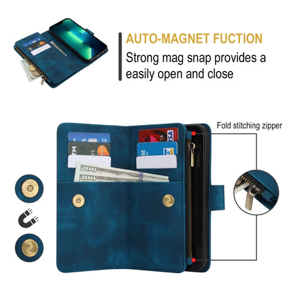 For iPhone 15 Pro Dream 9-Card Zipper Wallet RFID Leather Phone Case with Lanyard(Blue) - iPhone 15 Pro Cases by buy2fix | Online Shopping UK | buy2fix