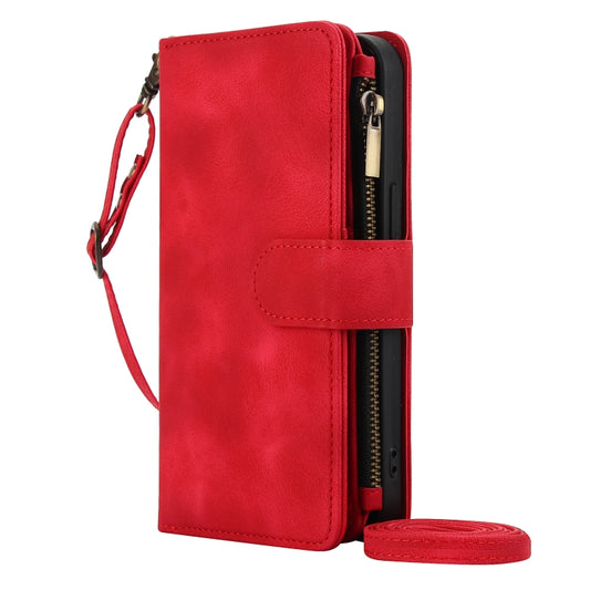 For iPhone 15 Pro Dream 9-Card Zipper Wallet RFID Leather Phone Case with Lanyard(Red) - iPhone 15 Pro Cases by buy2fix | Online Shopping UK | buy2fix