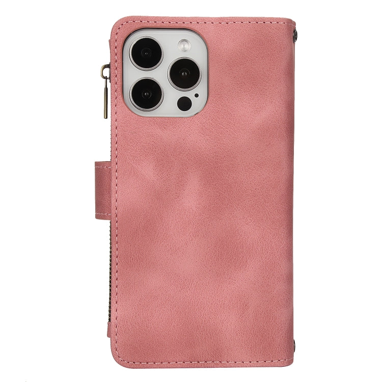 For iPhone 15 Pro Dream 9-Card Zipper Wallet RFID Leather Phone Case with Lanyard(Rose Gold) - iPhone 15 Pro Cases by buy2fix | Online Shopping UK | buy2fix