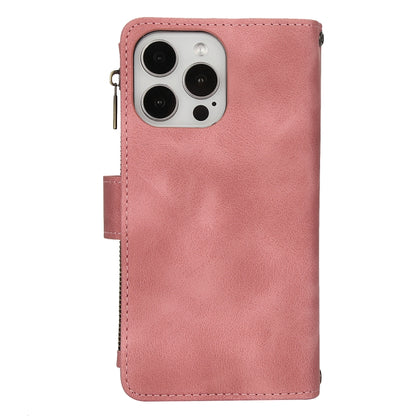 For iPhone 15 Pro Dream 9-Card Zipper Wallet RFID Leather Phone Case with Lanyard(Rose Gold) - iPhone 15 Pro Cases by buy2fix | Online Shopping UK | buy2fix