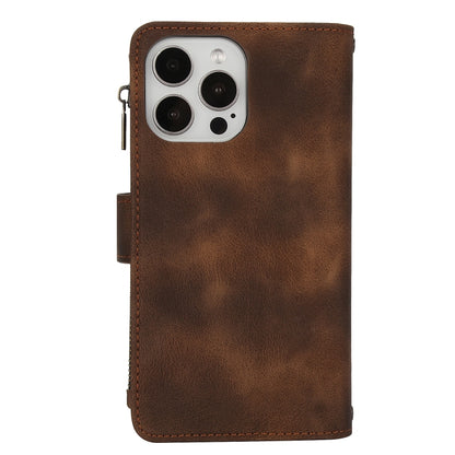 For iPhone 15 Pro Dream 9-Card Zipper Wallet RFID Leather Phone Case with Lanyard(Brown) - iPhone 15 Pro Cases by buy2fix | Online Shopping UK | buy2fix