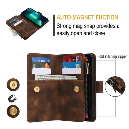 For iPhone 15 Pro Dream 9-Card Zipper Wallet RFID Leather Phone Case with Lanyard(Brown) - iPhone 15 Pro Cases by buy2fix | Online Shopping UK | buy2fix
