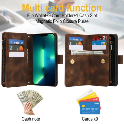 For iPhone 15 Pro Dream 9-Card Zipper Wallet RFID Leather Phone Case with Lanyard(Brown) - iPhone 15 Pro Cases by buy2fix | Online Shopping UK | buy2fix