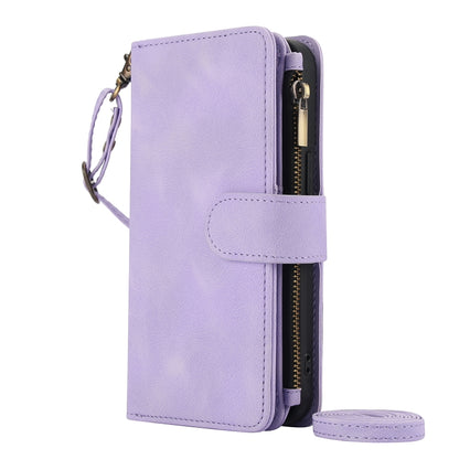 For iPhone 15 Pro Dream 9-Card Zipper Wallet RFID Leather Phone Case with Lanyard(Purple) - iPhone 15 Pro Cases by buy2fix | Online Shopping UK | buy2fix