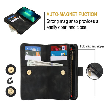 For iPhone 15 Pro Dream 9-Card Zipper Wallet RFID Leather Phone Case with Lanyard(Black) - iPhone 15 Pro Cases by buy2fix | Online Shopping UK | buy2fix