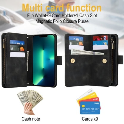 For iPhone 15 Pro Dream 9-Card Zipper Wallet RFID Leather Phone Case with Lanyard(Black) - iPhone 15 Pro Cases by buy2fix | Online Shopping UK | buy2fix