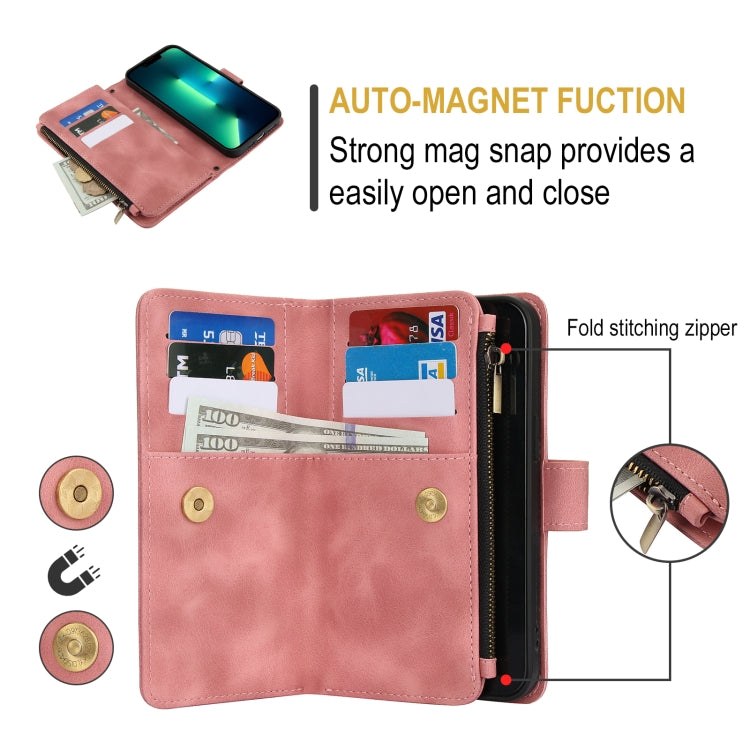 For iPhone 15 Pro Max Dream 9-Card Zipper Wallet RFID Leather Phone Case with Lanyard(Rose Gold) - iPhone 15 Pro Max Cases by buy2fix | Online Shopping UK | buy2fix