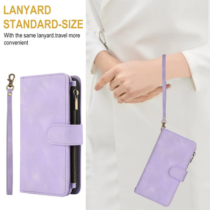 For iPhone 15 Pro Max Dream 9-Card Zipper Wallet RFID Leather Phone Case with Lanyard(Purple) - iPhone 15 Pro Max Cases by buy2fix | Online Shopping UK | buy2fix