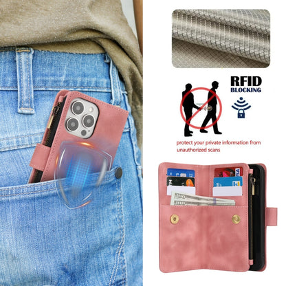 For iPhone 16 Pro Max Dream 9-Card Zipper Wallet RFID Leather Phone Case with Lanyard(Rose Gold) - iPhone 16 Pro Max Cases by buy2fix | Online Shopping UK | buy2fix