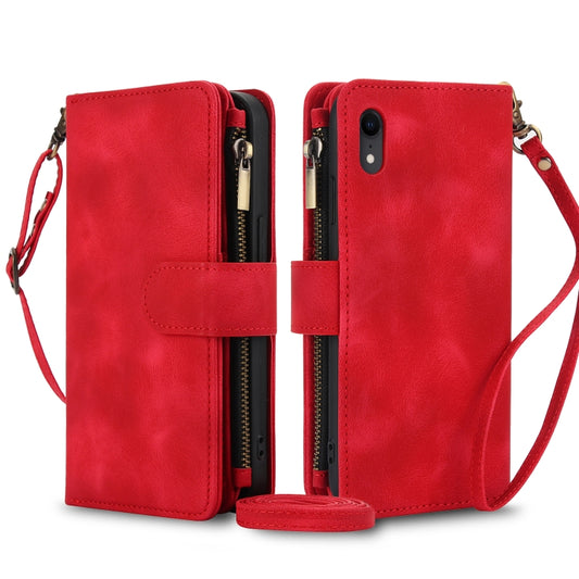 For iPhone XR Dream 9-Card Zipper Wallet RFID Leather Phone Case with Lanyard(Red) - More iPhone Cases by buy2fix | Online Shopping UK | buy2fix