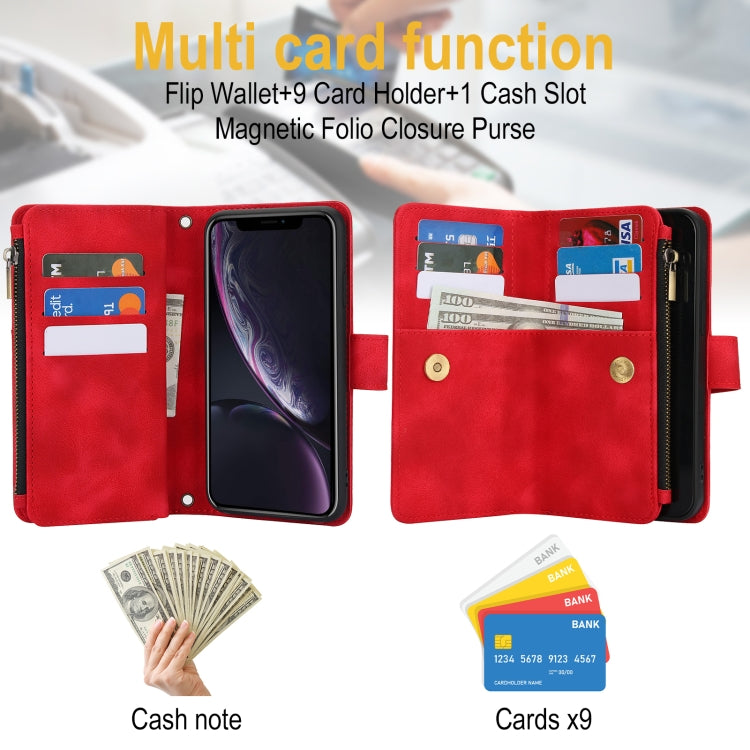 For iPhone XR Dream 9-Card Zipper Wallet RFID Leather Phone Case with Lanyard(Red) - More iPhone Cases by buy2fix | Online Shopping UK | buy2fix