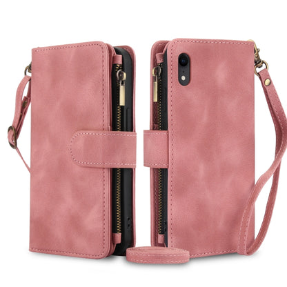 For iPhone XR Dream 9-Card Zipper Wallet RFID Leather Phone Case with Lanyard(Rose Gold) - More iPhone Cases by buy2fix | Online Shopping UK | buy2fix