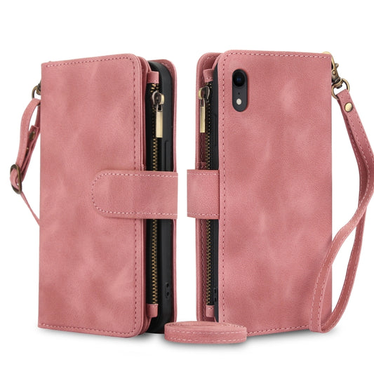 For iPhone XR Dream 9-Card Zipper Wallet RFID Leather Phone Case with Lanyard(Rose Gold) - More iPhone Cases by buy2fix | Online Shopping UK | buy2fix