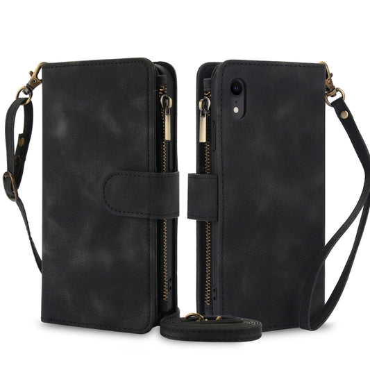 For iPhone XR Dream 9-Card Zipper Wallet RFID Leather Phone Case with Lanyard(Black) - More iPhone Cases by buy2fix | Online Shopping UK | buy2fix