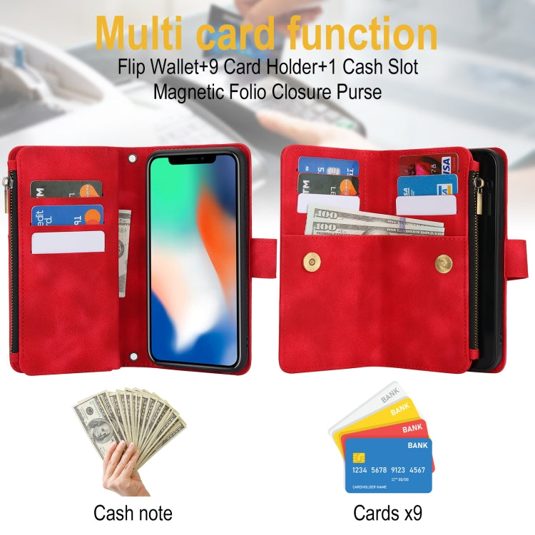 For iPhone XS Max Dream 9-Card Zipper Wallet RFID Leather Phone Case with Lanyard(Red) - More iPhone Cases by buy2fix | Online Shopping UK | buy2fix