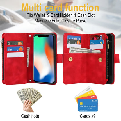 For iPhone XS Max Dream 9-Card Zipper Wallet RFID Leather Phone Case with Lanyard(Red) - More iPhone Cases by buy2fix | Online Shopping UK | buy2fix