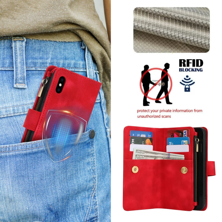 For iPhone XS Max Dream 9-Card Zipper Wallet RFID Leather Phone Case with Lanyard(Red) - More iPhone Cases by buy2fix | Online Shopping UK | buy2fix