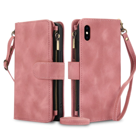 For iPhone XS Max Dream 9-Card Zipper Wallet RFID Leather Phone Case with Lanyard(Rose Gold) - More iPhone Cases by buy2fix | Online Shopping UK | buy2fix