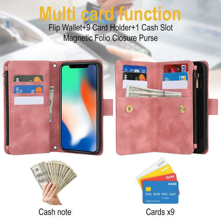 For iPhone XS Max Dream 9-Card Zipper Wallet RFID Leather Phone Case with Lanyard(Rose Gold) - More iPhone Cases by buy2fix | Online Shopping UK | buy2fix
