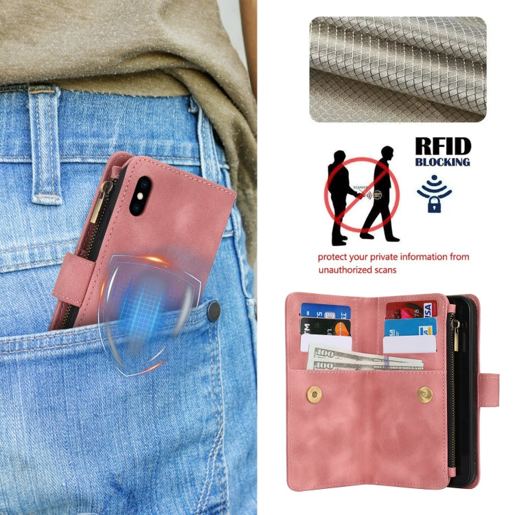 For iPhone XS Max Dream 9-Card Zipper Wallet RFID Leather Phone Case with Lanyard(Rose Gold) - More iPhone Cases by buy2fix | Online Shopping UK | buy2fix
