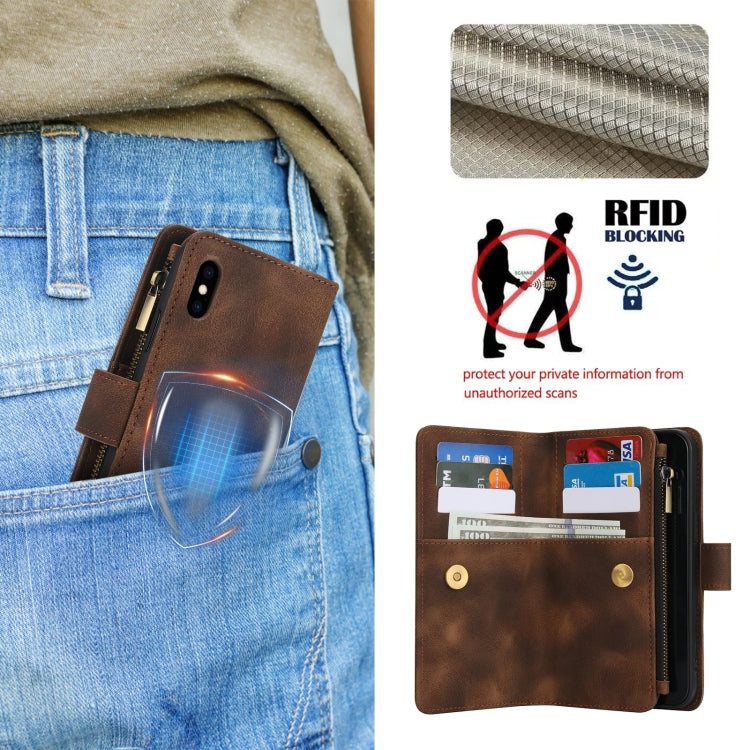 For iPhone XS Max Dream 9-Card Zipper Wallet RFID Leather Phone Case with Lanyard(Brown) - More iPhone Cases by buy2fix | Online Shopping UK | buy2fix