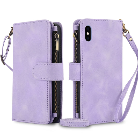 For iPhone XS Max Dream 9-Card Zipper Wallet RFID Leather Phone Case with Lanyard(Purple) - More iPhone Cases by buy2fix | Online Shopping UK | buy2fix