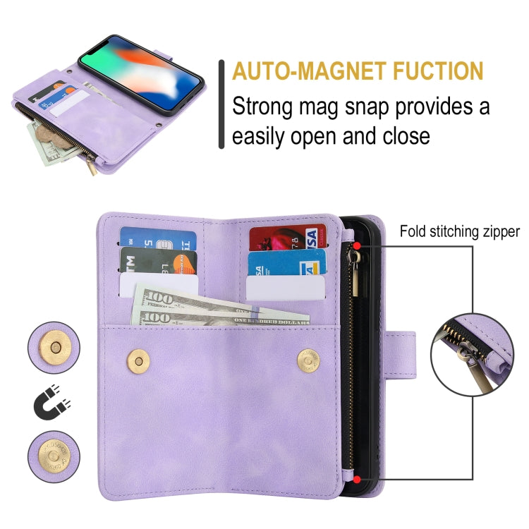 For iPhone XS Max Dream 9-Card Zipper Wallet RFID Leather Phone Case with Lanyard(Purple) - More iPhone Cases by buy2fix | Online Shopping UK | buy2fix