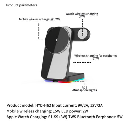 H62 RGB LED Light 3 in 1 Foldable Wireless Charger(Black) - Wireless Charger by buy2fix | Online Shopping UK | buy2fix