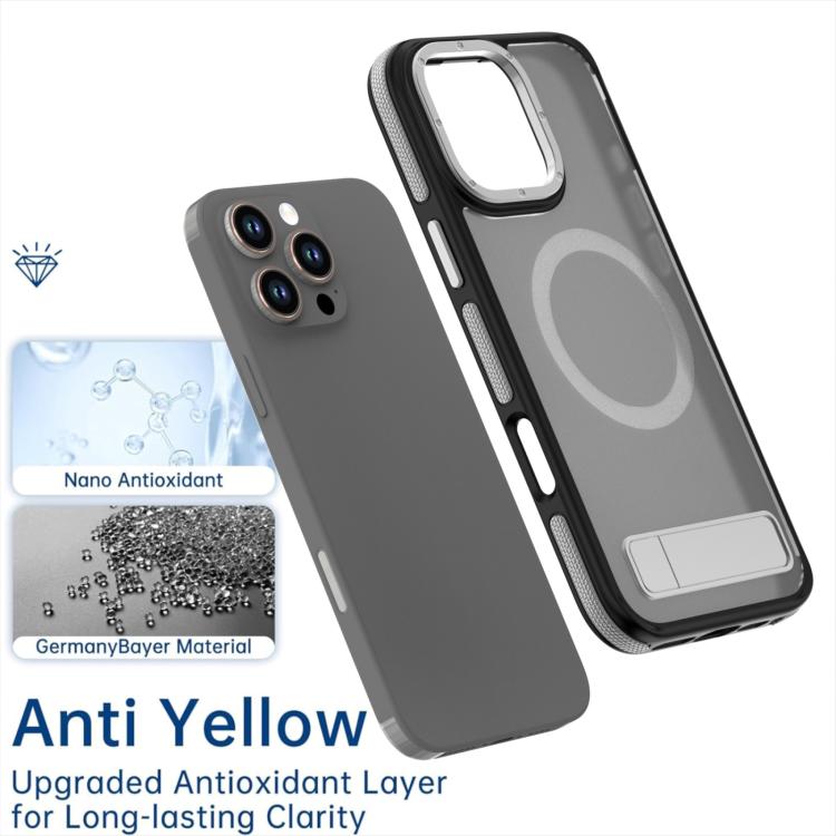 For iPhone 16 Pro Max Dual-Color Skin Feel Magsafe Phone Case with Holder(Grey) - iPhone 16 Pro Max Cases by buy2fix | Online Shopping UK | buy2fix