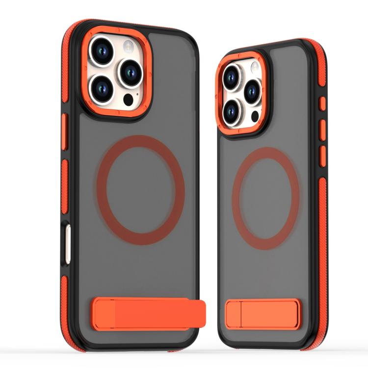 For iPhone 16 Pro Max Dual-Color Skin Feel Magsafe Phone Case with Holder(Orange) - iPhone 16 Pro Max Cases by buy2fix | Online Shopping UK | buy2fix