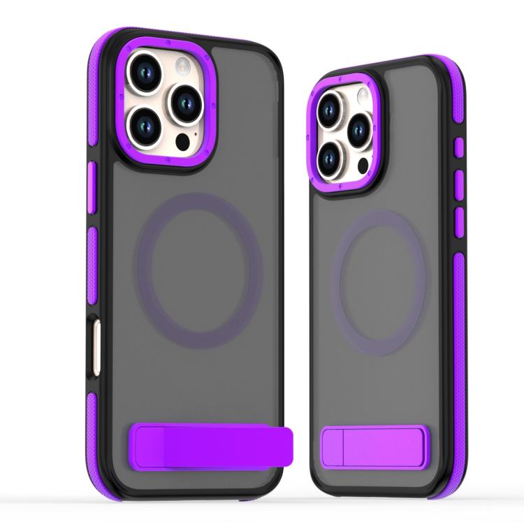 For iPhone 16 Pro Max Dual-Color Skin Feel Magsafe Phone Case with Holder(Purple) - iPhone 16 Pro Max Cases by buy2fix | Online Shopping UK | buy2fix