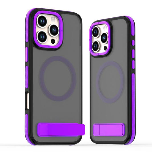 For iPhone 16 Pro Max Dual-Color Skin Feel Magsafe Phone Case with Holder(Purple) - iPhone 16 Pro Max Cases by buy2fix | Online Shopping UK | buy2fix