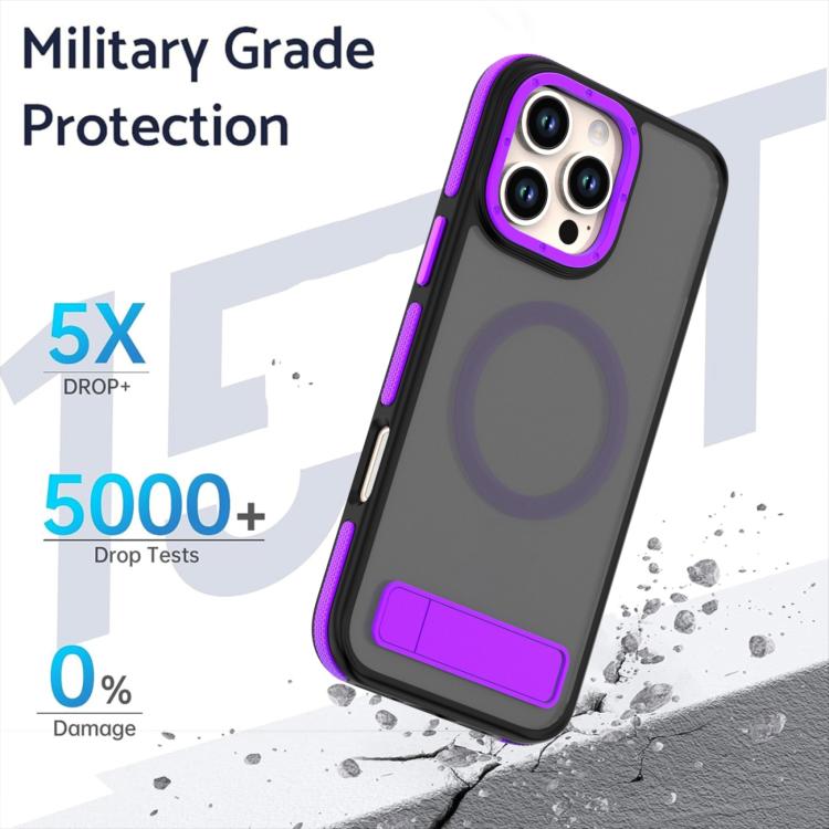 For iPhone 16 Pro Max Dual-Color Skin Feel Magsafe Phone Case with Holder(Purple) - iPhone 16 Pro Max Cases by buy2fix | Online Shopping UK | buy2fix