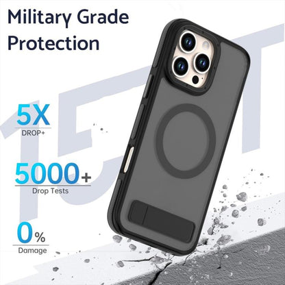 For iPhone 16 Pro Dual-Color Skin Feel Magsafe Phone Case with Holder(Black) - iPhone 16 Pro Cases by buy2fix | Online Shopping UK | buy2fix