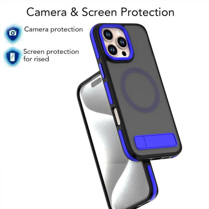 For iPhone 16 Pro Dual-Color Skin Feel Magsafe Phone Case with Holder(Blue) - iPhone 16 Pro Cases by buy2fix | Online Shopping UK | buy2fix