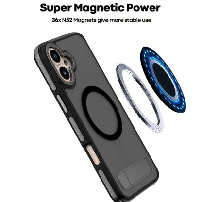 For iPhone 16 Plus Dual-Color Skin Feel Magsafe Phone Case with Holder(Black) - iPhone 16 Plus Cases by buy2fix | Online Shopping UK | buy2fix