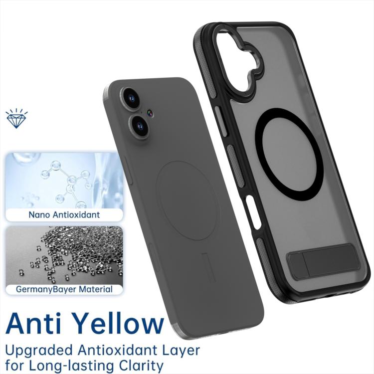 For iPhone 16 Plus Dual-Color Skin Feel Magsafe Phone Case with Holder(Black) - iPhone 16 Plus Cases by buy2fix | Online Shopping UK | buy2fix