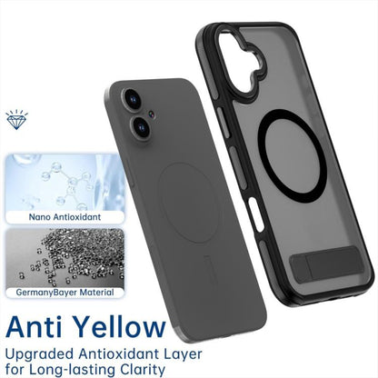 For iPhone 16 Plus Dual-Color Skin Feel Magsafe Phone Case with Holder(Black) - iPhone 16 Plus Cases by buy2fix | Online Shopping UK | buy2fix
