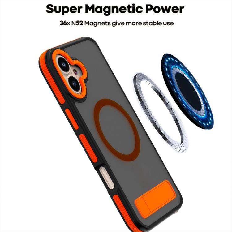 For iPhone 16 Plus Dual-Color Skin Feel Magsafe Phone Case with Holder(Orange) - iPhone 16 Plus Cases by buy2fix | Online Shopping UK | buy2fix