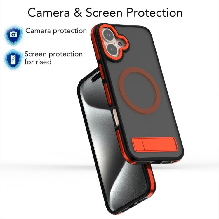 For iPhone 16 Plus Dual-Color Skin Feel Magsafe Phone Case with Holder(Orange) - iPhone 16 Plus Cases by buy2fix | Online Shopping UK | buy2fix