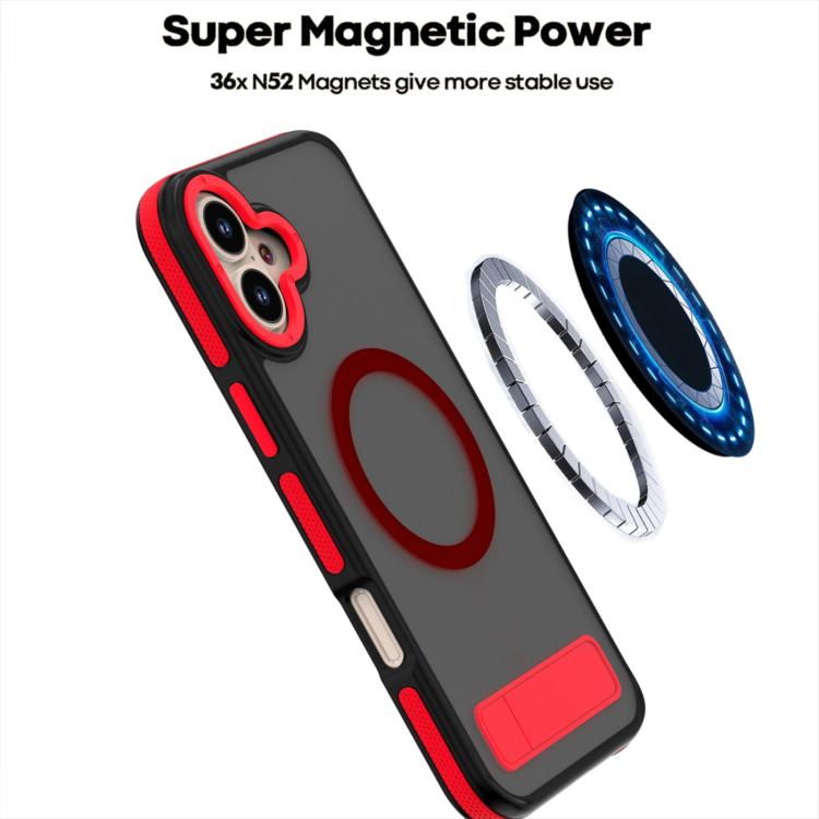 For iPhone 16 Plus Dual-Color Skin Feel Magsafe Phone Case with Holder(Red) - iPhone 16 Plus Cases by buy2fix | Online Shopping UK | buy2fix