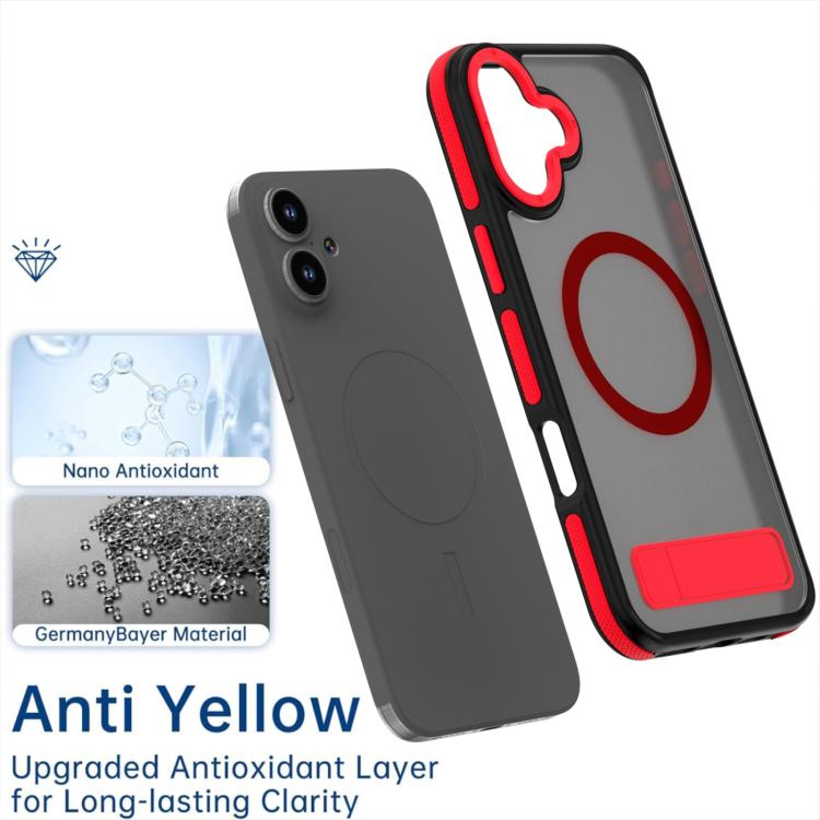 For iPhone 16 Plus Dual-Color Skin Feel Magsafe Phone Case with Holder(Red) - iPhone 16 Plus Cases by buy2fix | Online Shopping UK | buy2fix