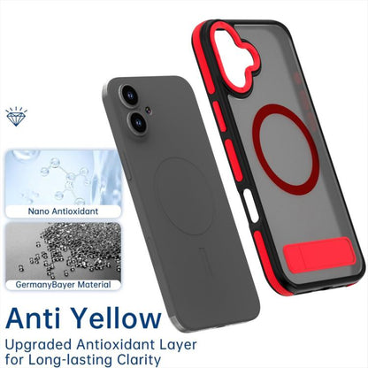 For iPhone 16 Plus Dual-Color Skin Feel Magsafe Phone Case with Holder(Red) - iPhone 16 Plus Cases by buy2fix | Online Shopping UK | buy2fix