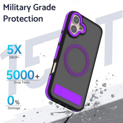 For iPhone 16 Plus Dual-Color Skin Feel Magsafe Phone Case with Holder(Purple) - iPhone 16 Plus Cases by buy2fix | Online Shopping UK | buy2fix