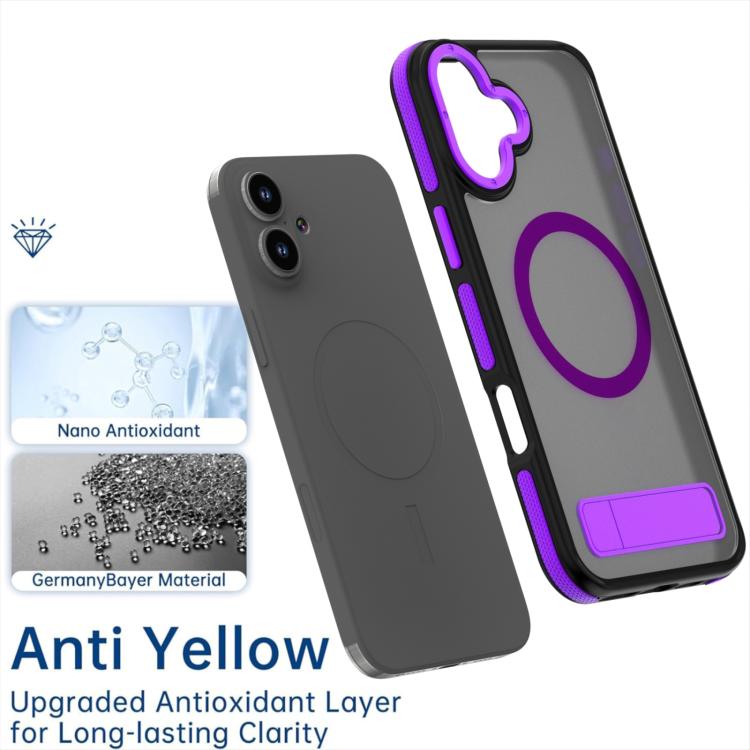 For iPhone 16 Plus Dual-Color Skin Feel Magsafe Phone Case with Holder(Purple) - iPhone 16 Plus Cases by buy2fix | Online Shopping UK | buy2fix