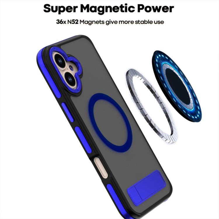 For iPhone 16 Plus Dual-Color Skin Feel Magsafe Phone Case with Holder(Blue) - iPhone 16 Plus Cases by buy2fix | Online Shopping UK | buy2fix